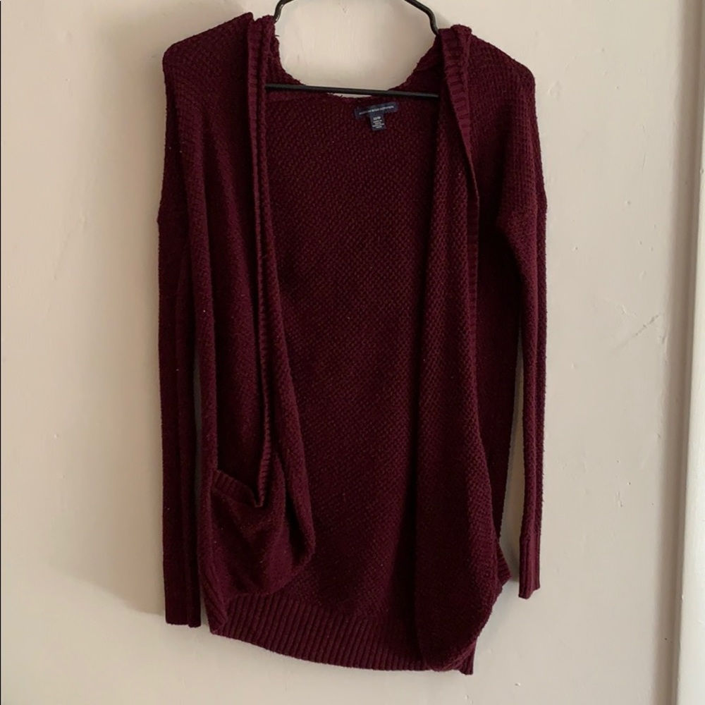 American Eagle Maroon knit hooded cardigan